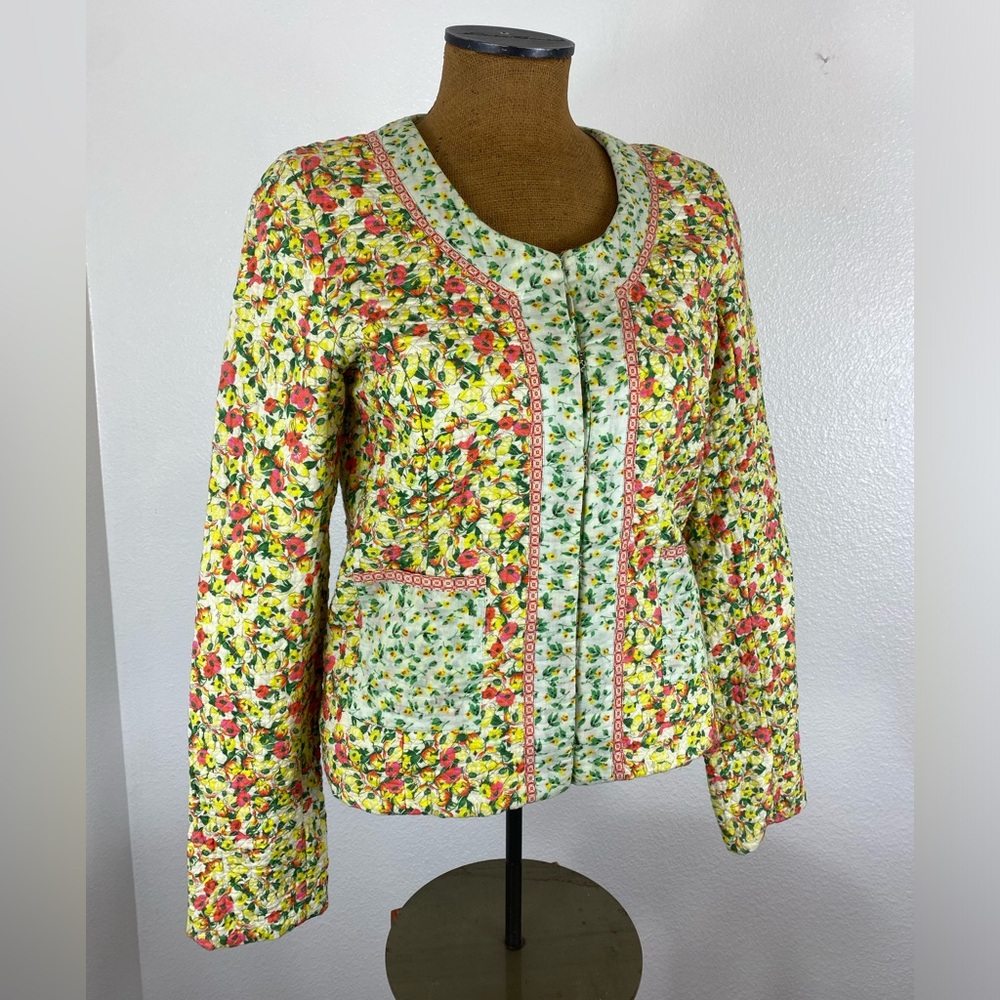 Joie Women's Emerita Floral Quilted Jacket Small 100% Cotton Gauzy Bright Happy